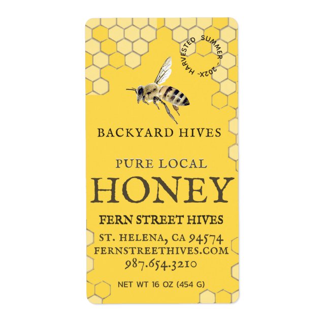 Mini 2"x 3.75" Backyard Honey Label with Bee (Front)
