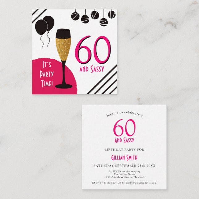 MINI | 60 Sassy Artsy Pink Black Gold Invitation (Front/Back)