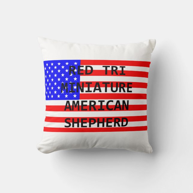 mini am shep name on flag red tri cushion (Front)
