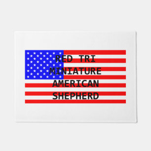 mini am shep name on flag red tri doormat