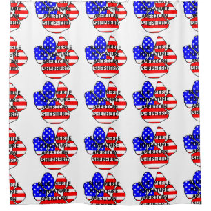 mini am shep paw name flag blue merle shower curtain