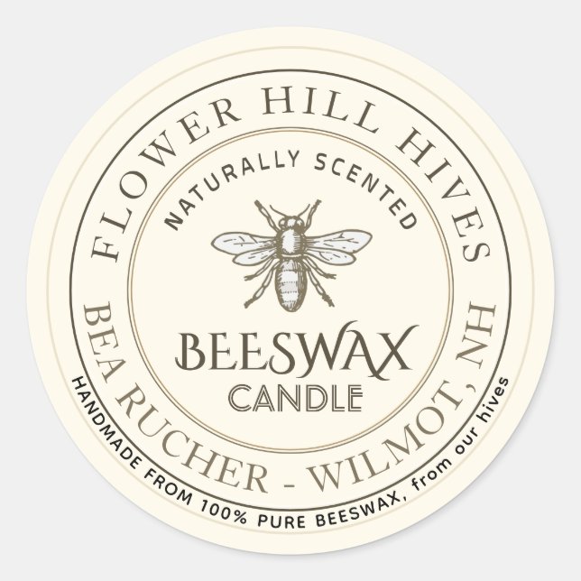 Mini Apiary Heraldic Bee Beeswax Candle Label  (Front)