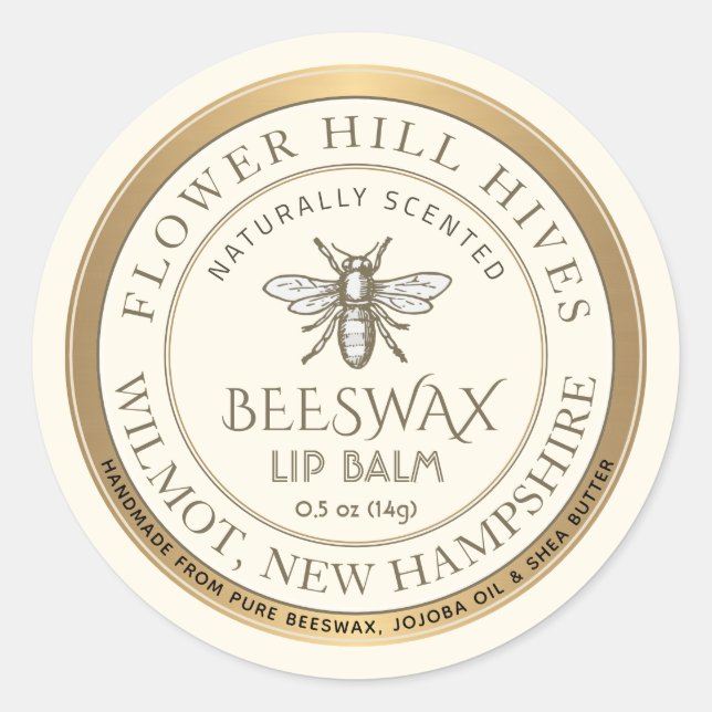 Mini Apiary Heraldic Bee Lip Balm or Candle Label  (Front)