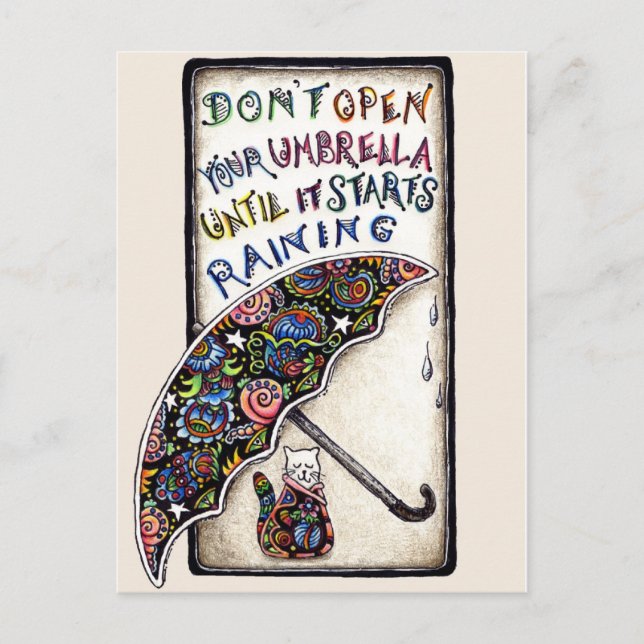 Mini Art Cat Umbrella Quote Postcard (Front)