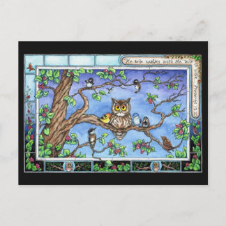 Mini Art Owl Birds Tree Scripture Quote Postcard