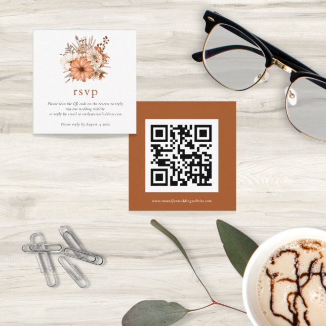 Mini Autumn Florals QR Code Wedding Online RSVP  Enclosure Card (Creator Uploaded)