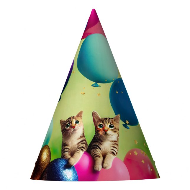 Mini Balloon Kitty Pair - Birthday Party Hat (Front)