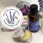 Mini Beeswax Lip Balm Container Lid Label Lavender<br><div class="desc">French Lavender Beeswax Lip Balm Container Label 1.5" sticker
Personalise this elegant little label with your apiary and product name. Vintage Lavender illustration with realistic bee in flight. Perfect size label for beeswax lip balms,  solid beeswax perfumes,  and solid beeswax lotions.</div>
