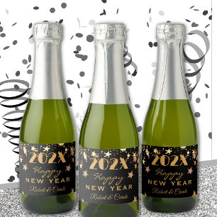 Mini Black & Gold (10)  Happy New Year Mini Sparkling Wine Label