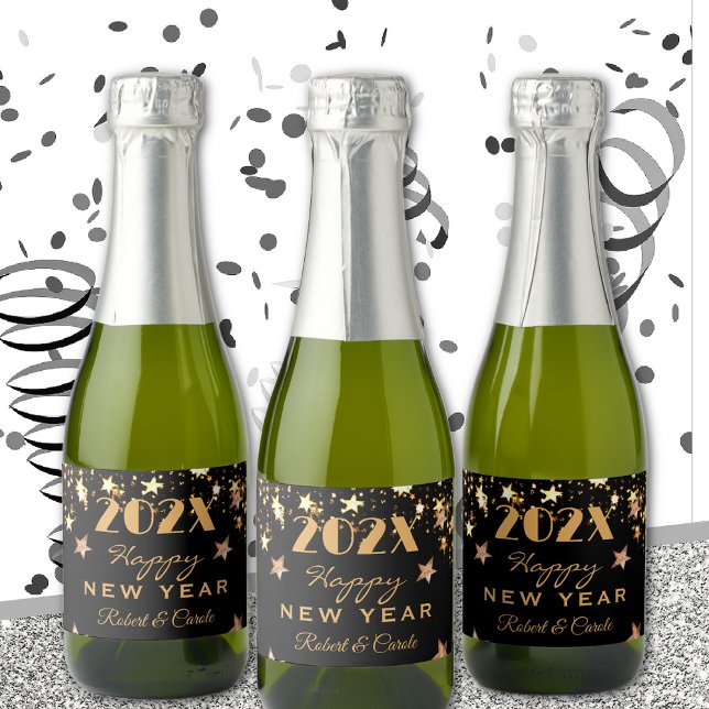Mini Black & Gold (10)  Happy New Year Mini Sparkling Wine Label (Creator Uploaded)