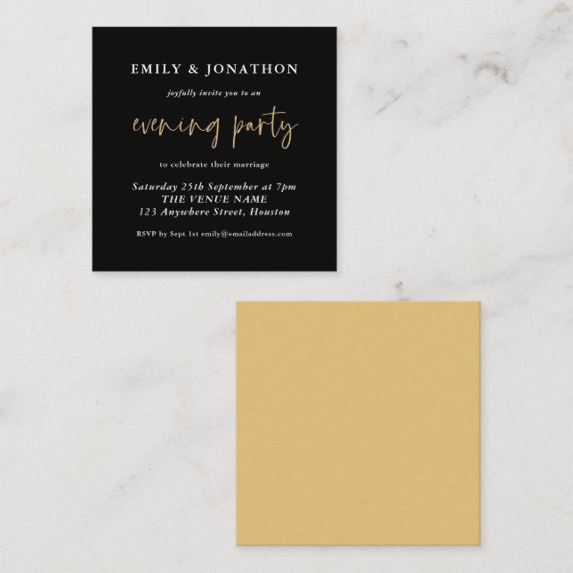 MINI Black Gold Wedding Evening Party Invite (Front/Back)