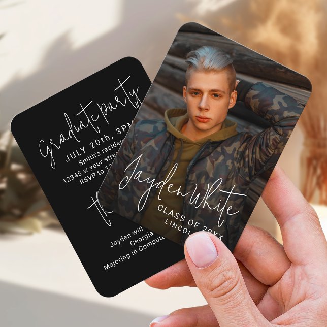 Mini Black Modern Script Photo Graduation Invite (Mini Black Modern Script Photo Graduation Invite)