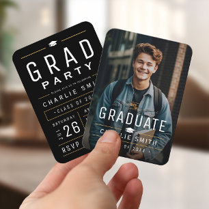Mini Black Typography Photo Graduation Invite