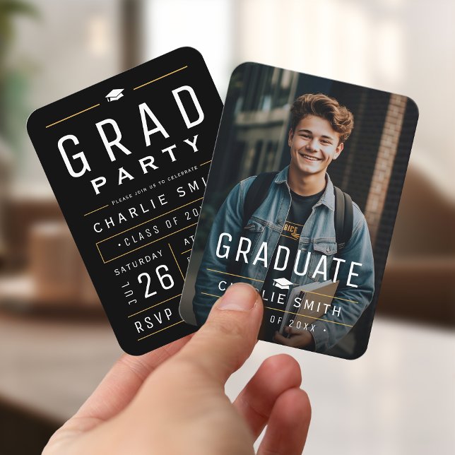 Mini Black Typography Photo Graduation Invite (Mini Black Typography Photo Graduation Invite)