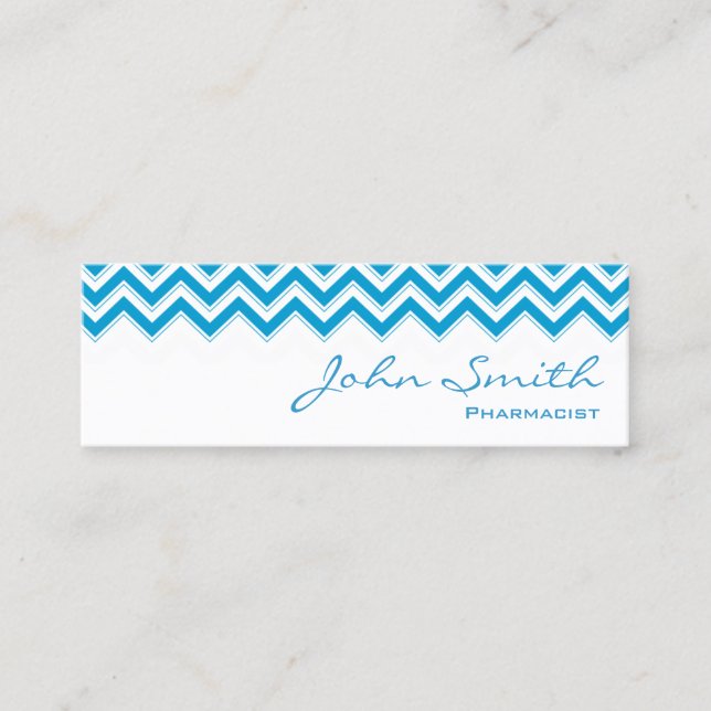 Mini Blue Zigzag Pharmacist Business Card (Front)