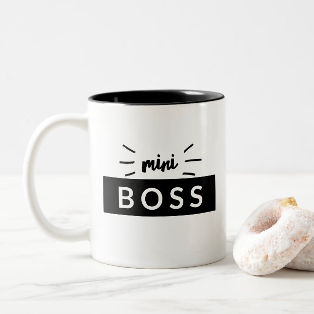Mini Boss Statement Matching Typography Two-Tone Coffee Mug (With Donut)