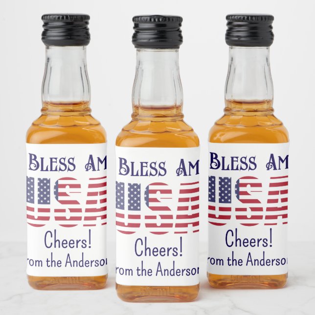 Mini Bottles USA Flag 4th of July Red White Blue Liquor Bottle Label (Bottles)
