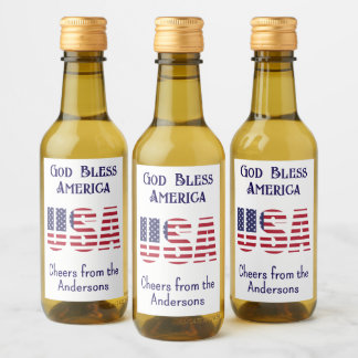 Mini Bottles USA Flag 4th of July Red White Blue Wine Label