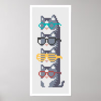 Mini Cats In Glasses Pile Pixel Art