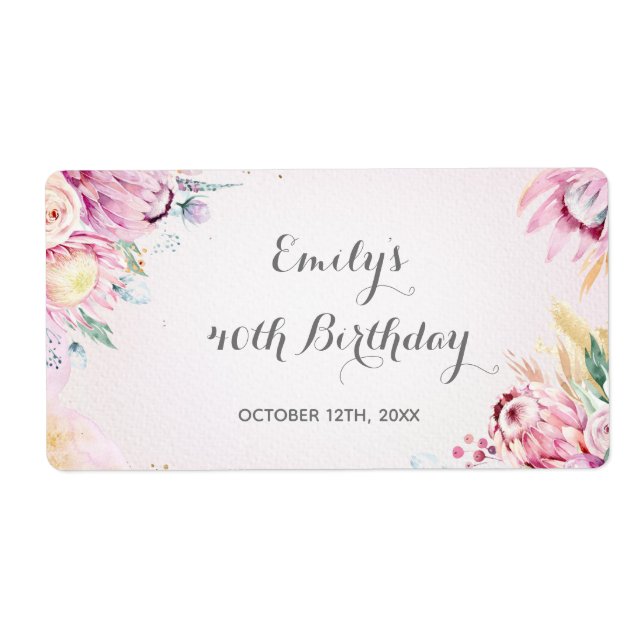 Mini champagne bottle label floral birthday (Front)