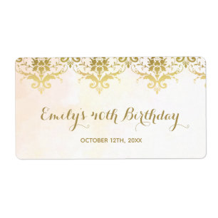 Mini champagne bottle label gold damask birthday