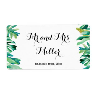 Mini champagne wine bottle label tropical wedding