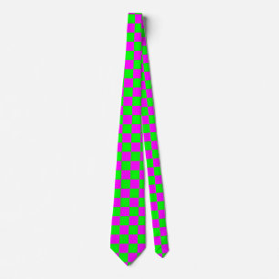 Mini Chequerboard Bright Pink And Lime Green Tie