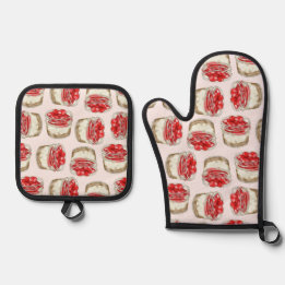 Mini Cherry Cheesecakes - Pink Oven Mitt & Pot Holder Set