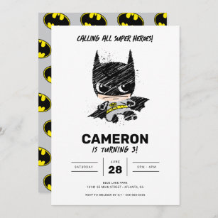 Mini Classic Batman Sketch Birthday Invitation