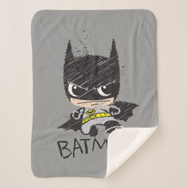 Mini Classic Batman Sketch Sherpa Blanket (Front)