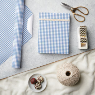 Mini Classic Pale Blue Pastel Gingham Check Patter Wrapping Paper