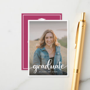 Mini Dark Pink Photo Graduation  Invitation