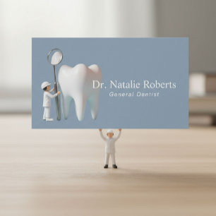 Mini Dentist & Bright Tooth Dusty Blue Dental Care Appointment Card