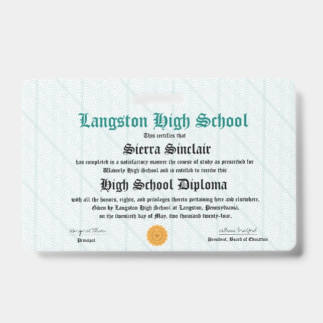 Mini Diploma - Packet Size Badge ID Badge (Front)