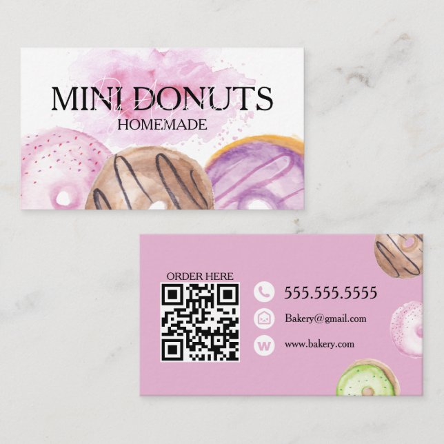 Mini Doughnuts Baker Bakery Treats Pink Business Card (Front/Back)