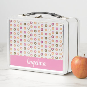 Mini Doughnuts Mix Pattern Colourful Name  Metal Lunch Box