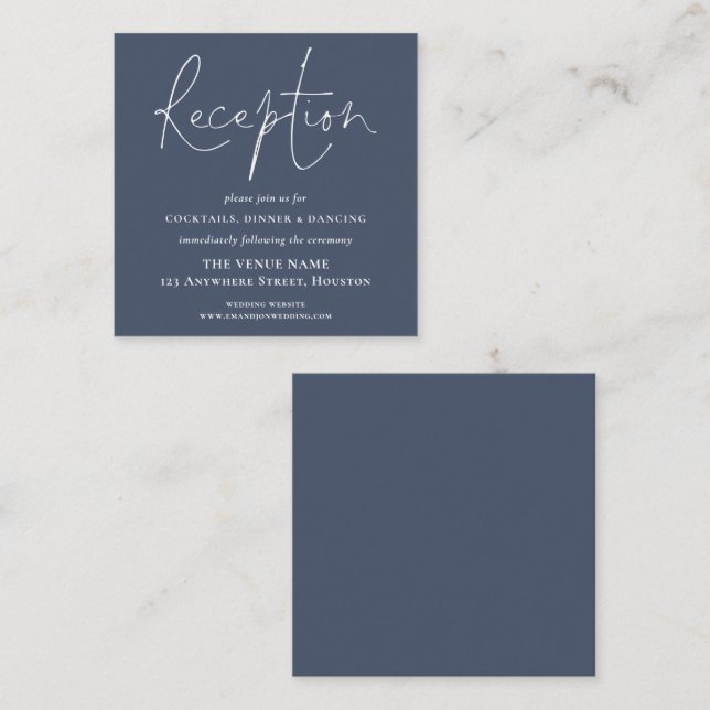 MINI Dusty Navy Blue Wedding Reception Details Enclosure Card (Front/Back)