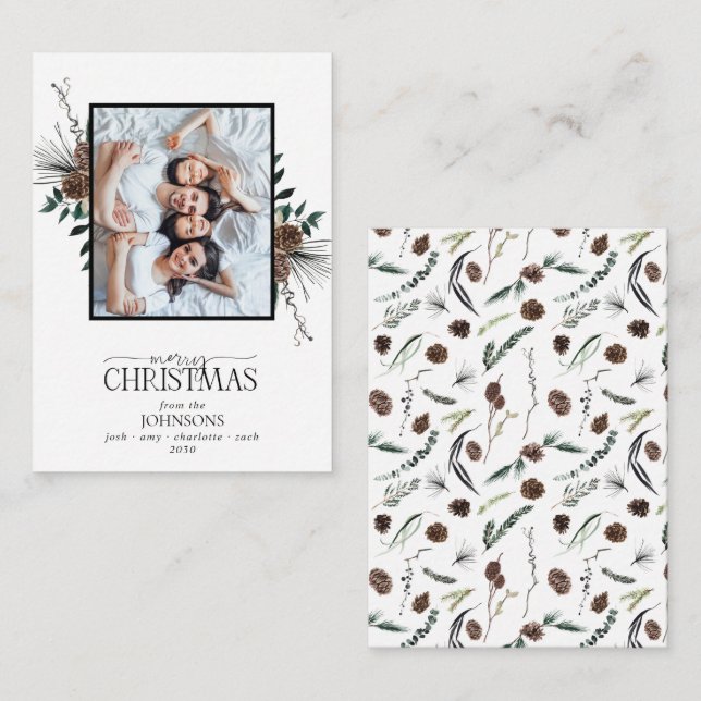 Mini Dusty Winter Watercolor Merry Christmas Photo Card (Front/Back)