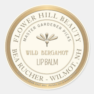 Mini Embossed Flower Lip Balm Metallic Gold Border Classic Round Sticker