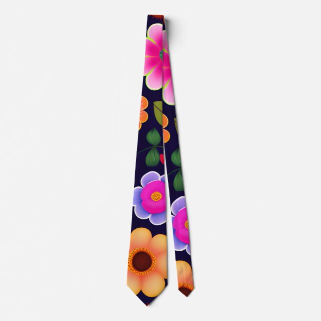 Mini Exotic Flowers Floral Pattern Tie (Front)