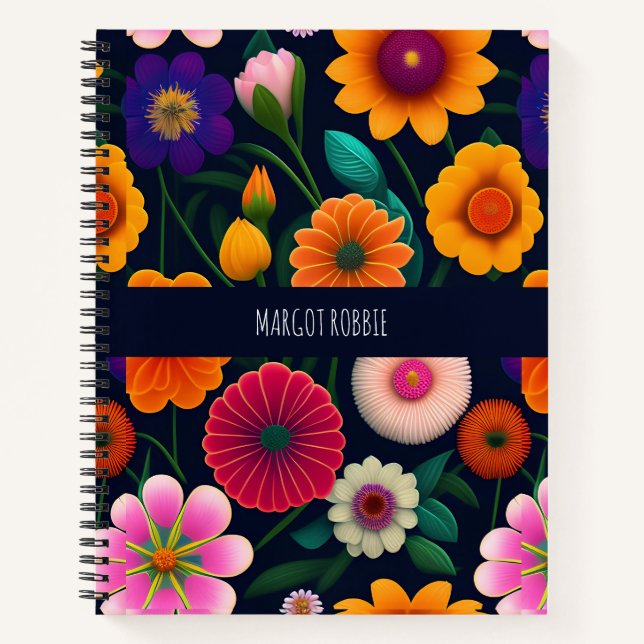Mini Exotic Flowers Rainbow Pattern Notebook (Front)