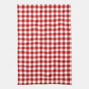 Mini Gingham Check Red White Plaid Pattern Tea Towel