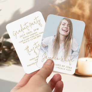 Mini Gold Modern Script Photo Graduation Invite