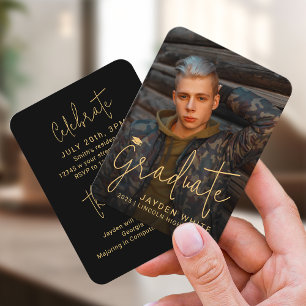 Mini Gold Modern Script Photo Graduation Invite