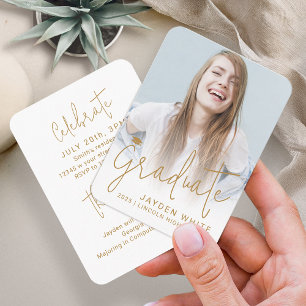 Mini Gold Modern Script Photo Graduation Invite