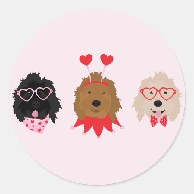 Mini Goldendoodle Dogs Valentines Day Classic Round Sticker (Front)