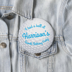 Mini Golf Balls Birthday Party Kids Blue 10 Cm Round Badge