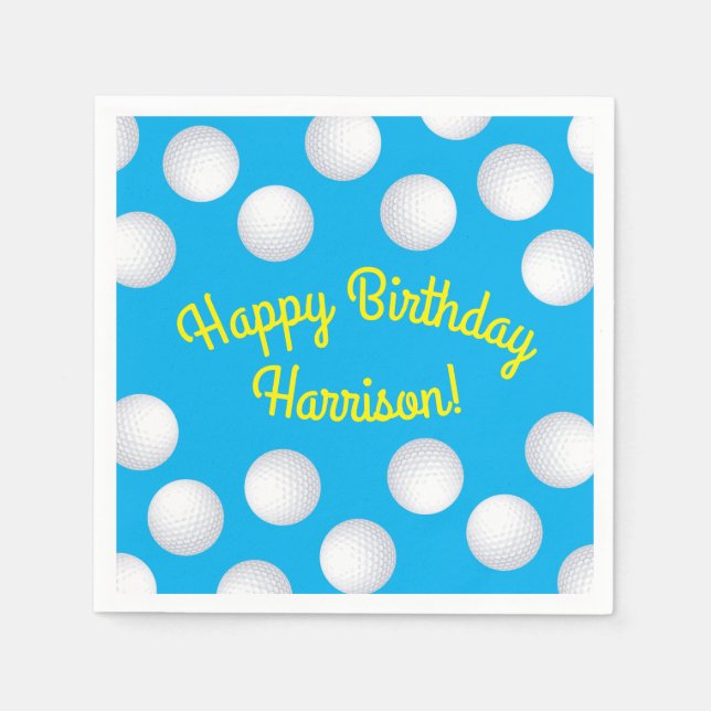Mini Golf Balls Birthday Party Kids Blue Napkin (Front)