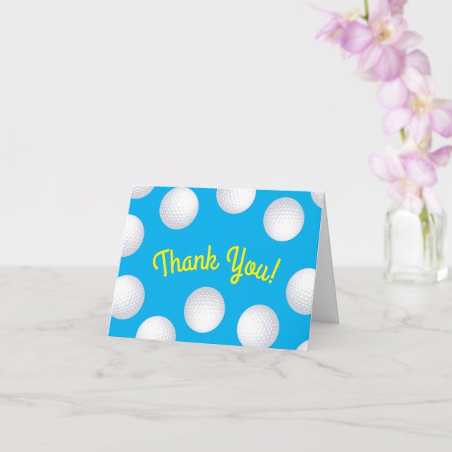 Mini Golf Balls Birthday Party Kids Blue Thank You Card (Orchid)