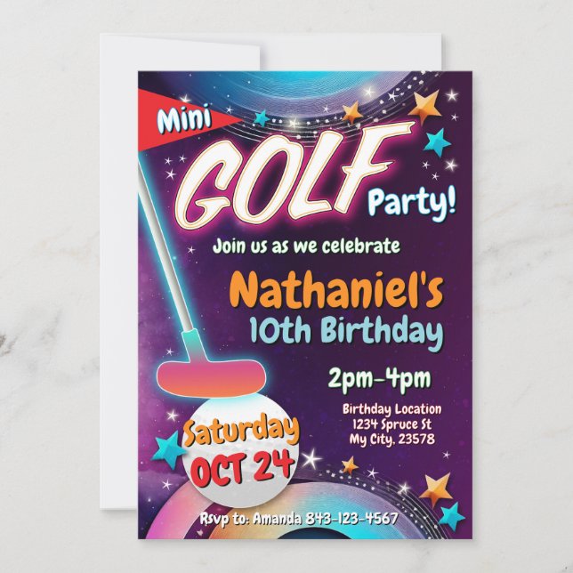 Mini Golf Birthday Invitation | Golf Party Card (Front)